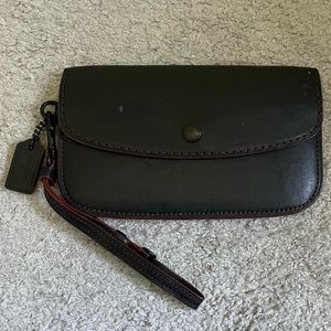 COACH Black Leather Wallet | Purple / Red Interior and Accents | 7”L x 3.5”H